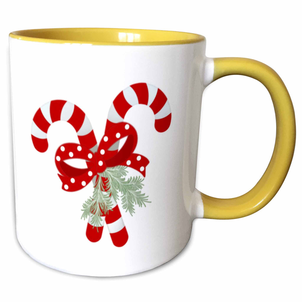 Two-tone yellow mug with crossed peppermint cane and wreath graphic