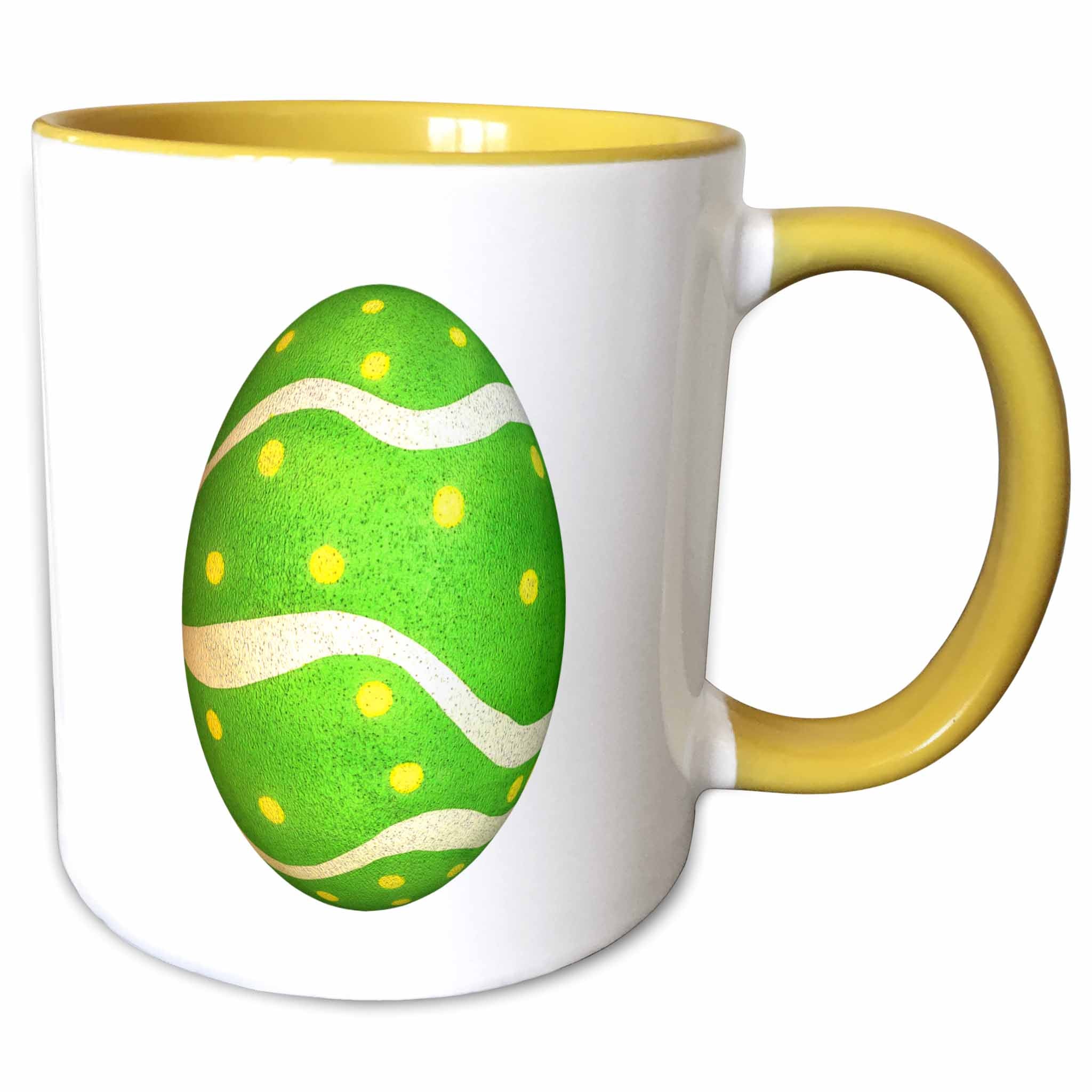 Two-tone yellow interior and handle mug with green Easter egg graphic