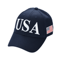 Cotton twill patriot cap, navy with white "USA" embroidery and U.S. flag patch