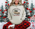 Sand-colored hoodie with front graphic, hood, and kangaroo pocket