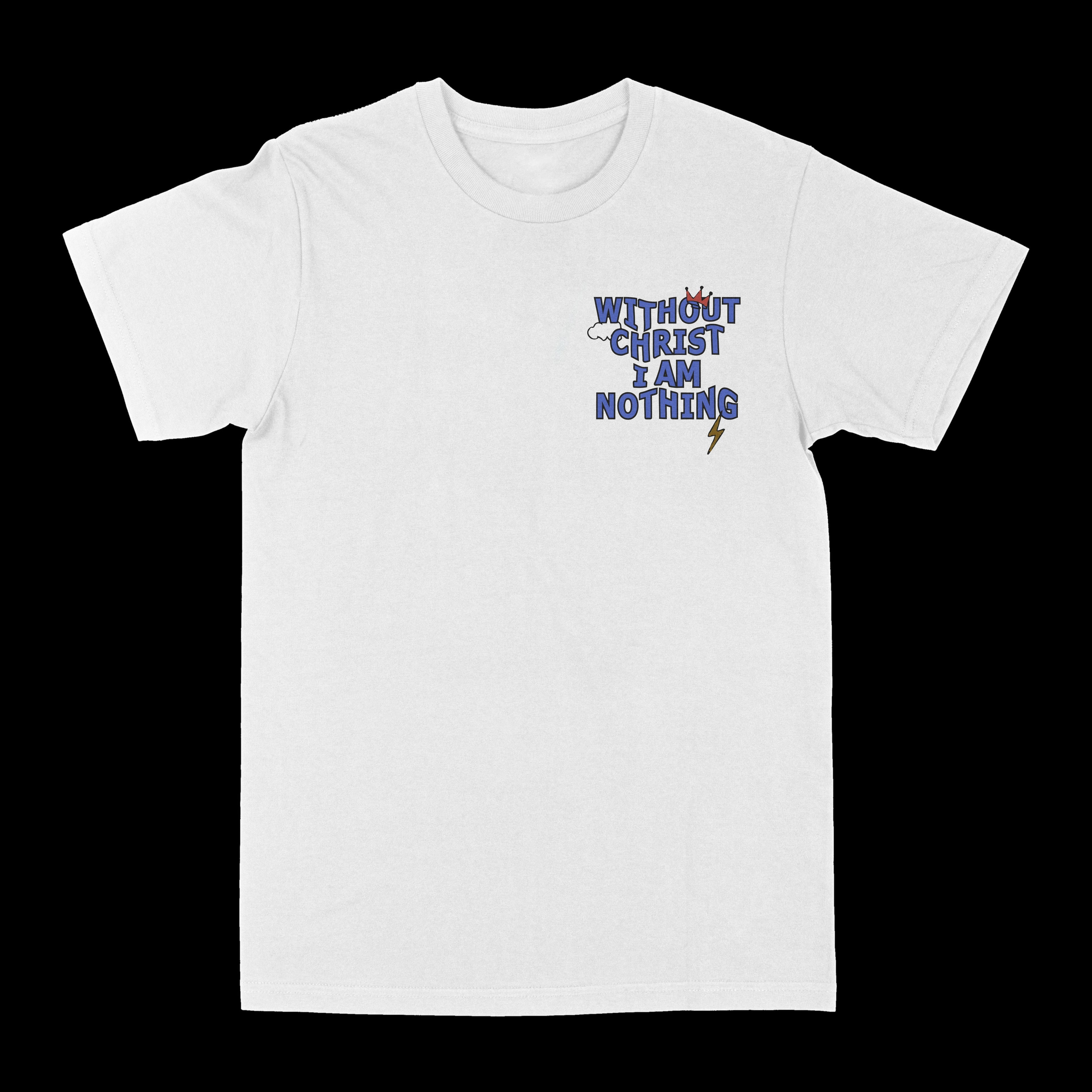 Cream graphic crew-neck T-shirt with small 'WITHOUT CHRIST I AM NOTHING' logo print