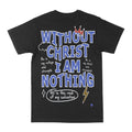Black graphic crew-neck T-shirt with large 'WITHOUT CHRIST I AM NOTHING' print