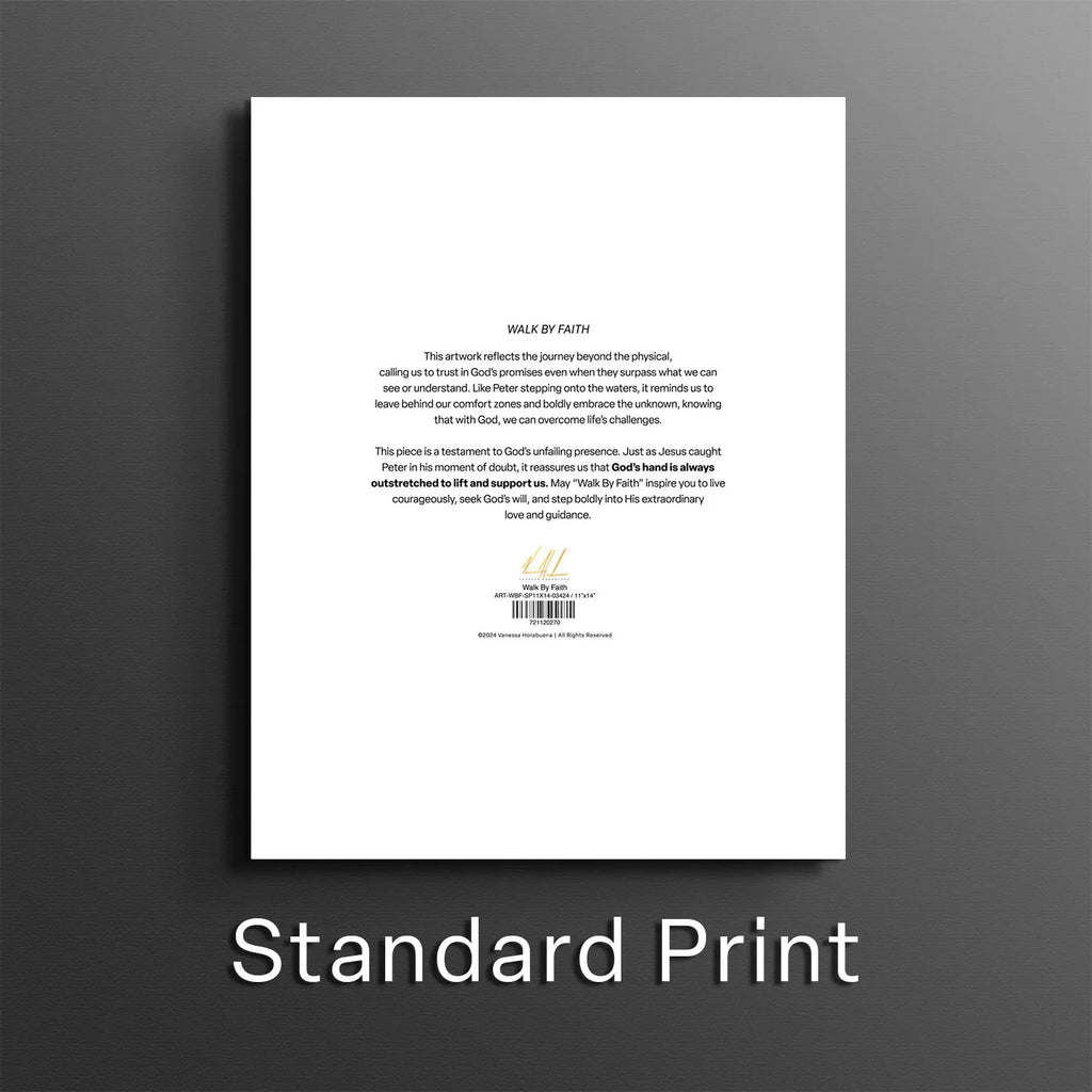 Back of an art print sheet with small paragraphs and barcode-style labels