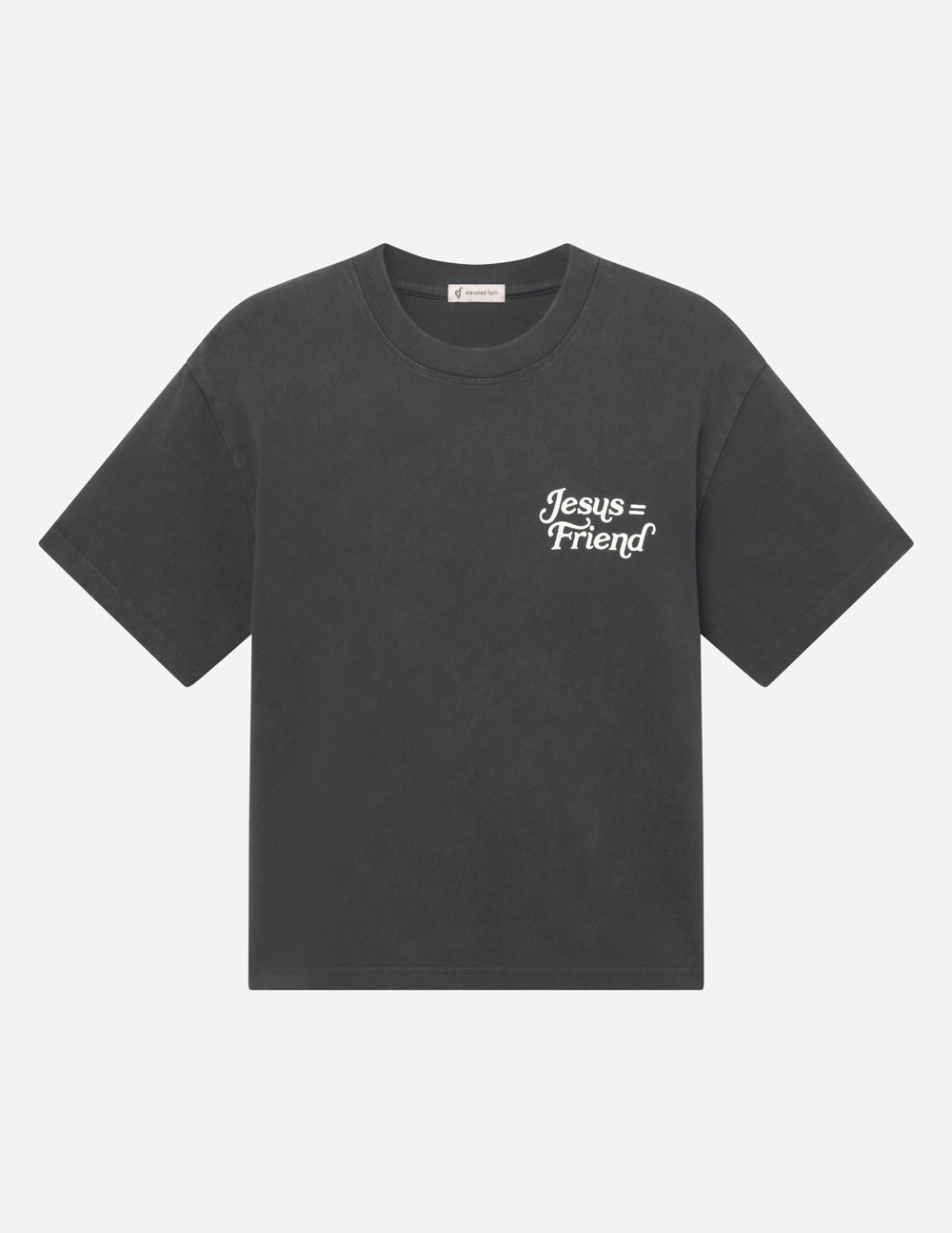 Heavyweight tee, dark gray, front print: “Jesus = Friend”
