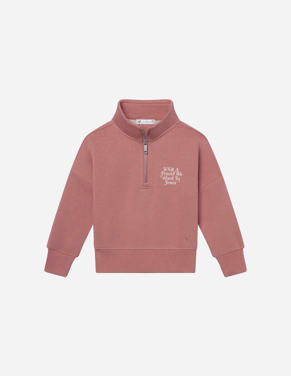 Kids mauve half-zip sweatshirt with embroidered chest graphic, long sleeves