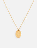 Gold-tone oval link necklace with engraved floral pendant and chain