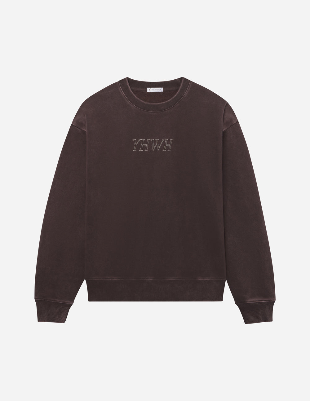 Unisex crewneck sweatshirt, dark brown, YHWH logo on chest, long sleeves