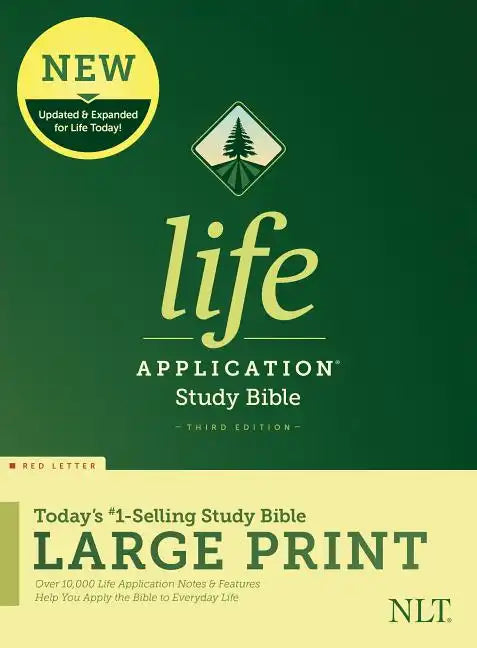 Large print life application study Bible, hardcover, green cover with tree emblem