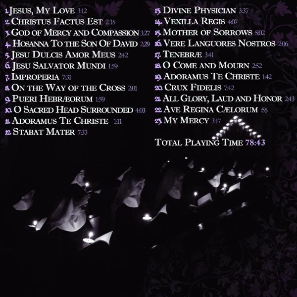 Lent at Ephesus CD cover with song list text and floating butterflies over dark art
