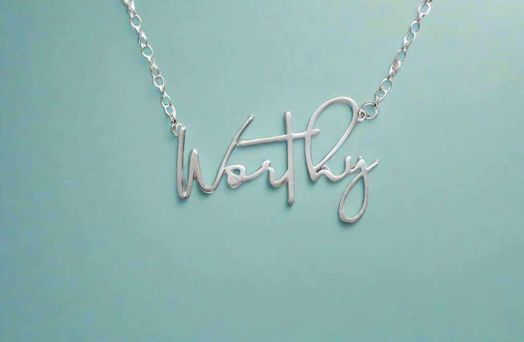 Cursive Worthy pendant necklace with sterling silver chain