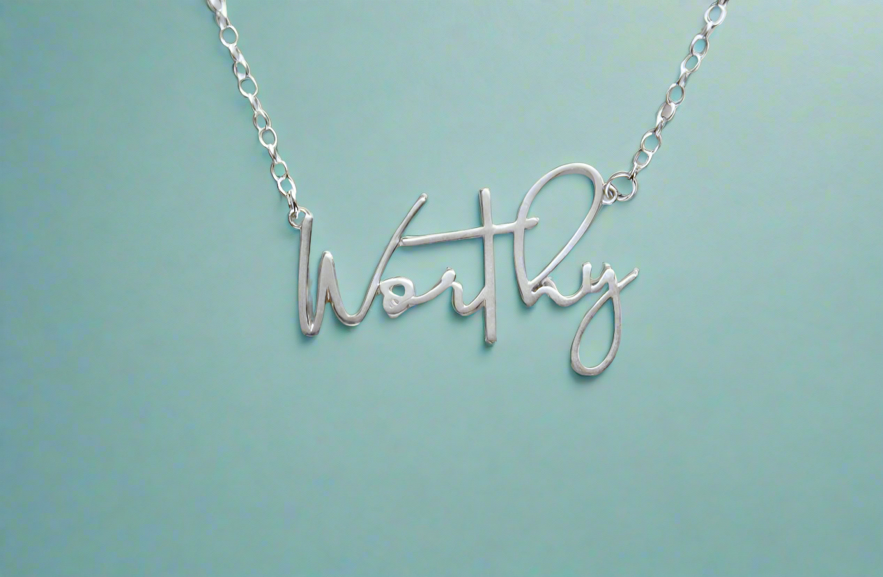 Cursive Worthy pendant necklace with sterling silver chain