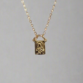 Gold vermeil scapular necklace with rectangular pendant on gold chain