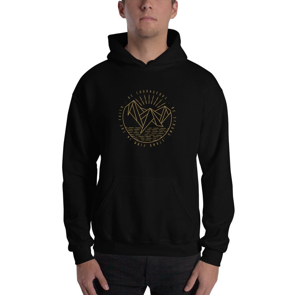 Black pullover hoodie sweatshirt with front graphic and kangaroo pocket