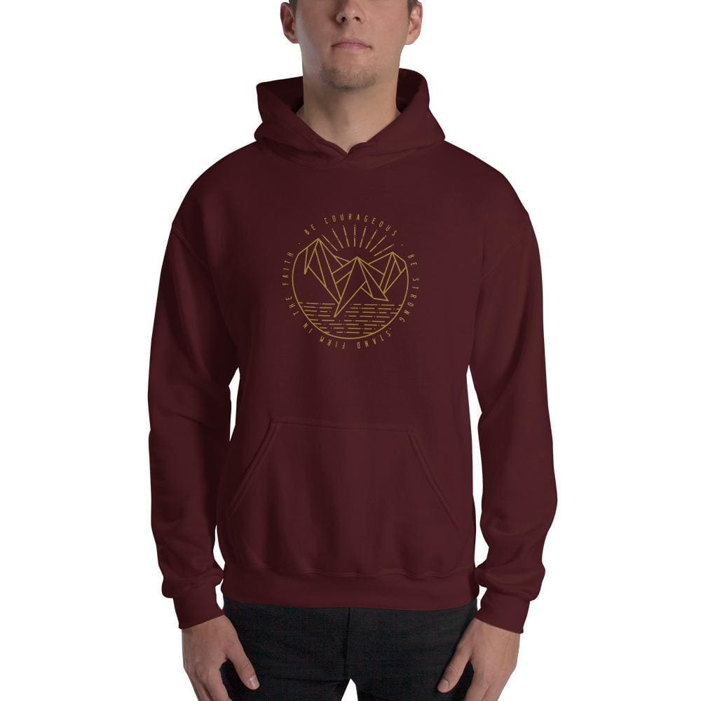 Maroon pullover hoodie sweatshirt with front graphic and kangaroo pocket