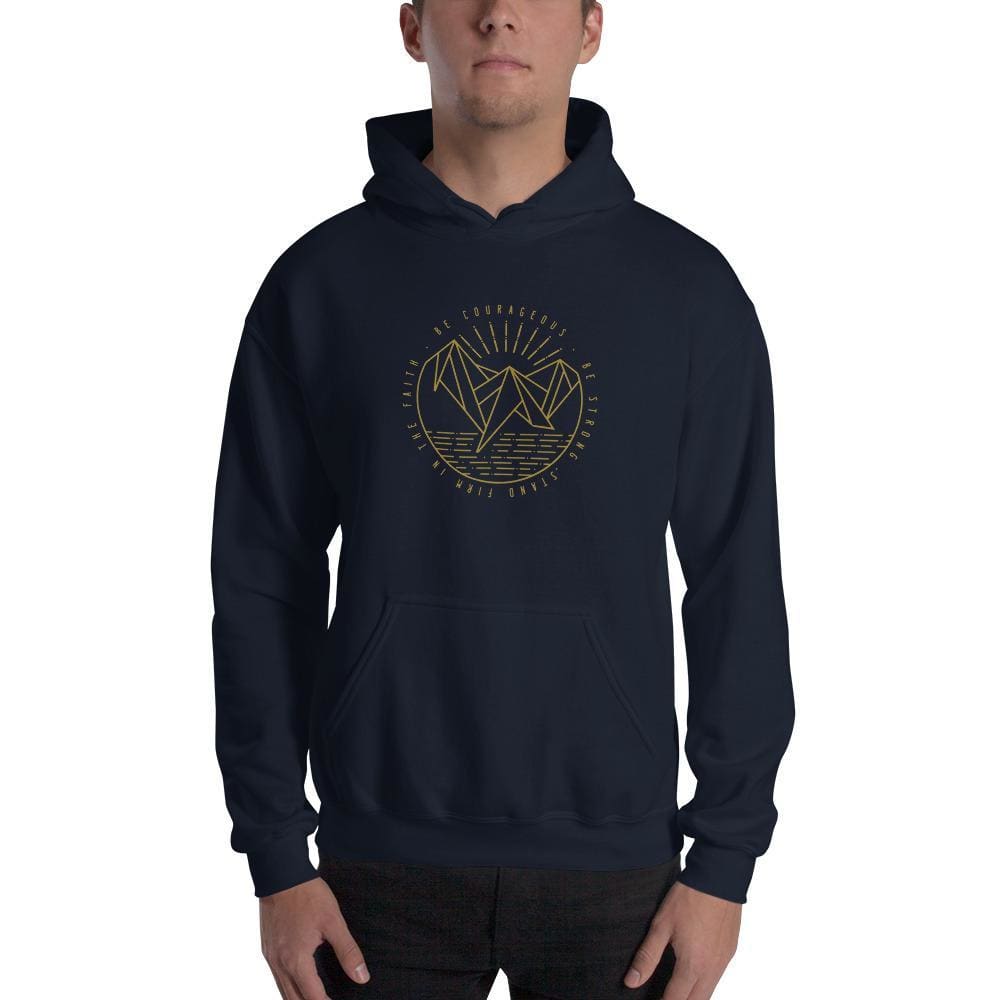 Navy pullover hoodie sweatshirt with front graphic and kangaroo pocket