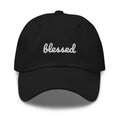 Black baseball cap with 'Blessed' rhinestone-style embroidery