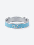 Peace enamel ring with blue band and PEACE lettering, silver finish