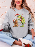 Heather gray crewneck sweatshirt with 'Boop' graphic: green character and dog front