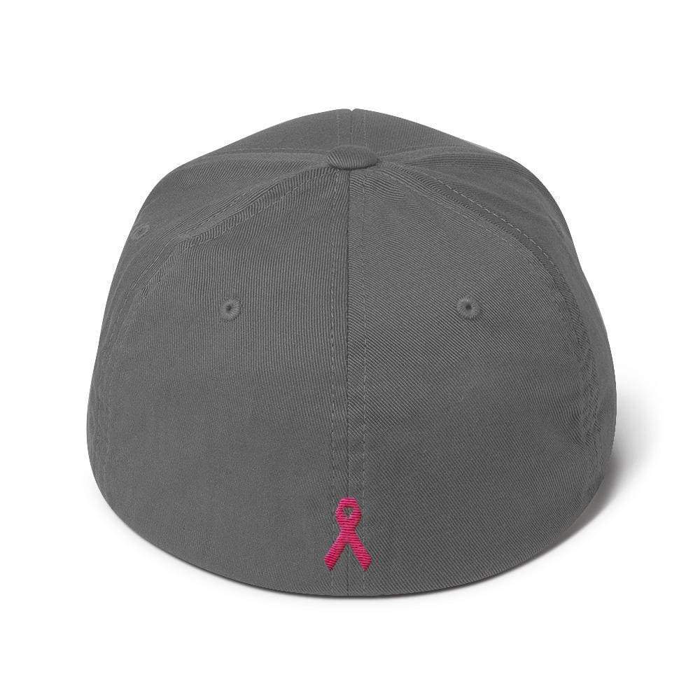 Grey baseball cap with pink ribbon emblem on back