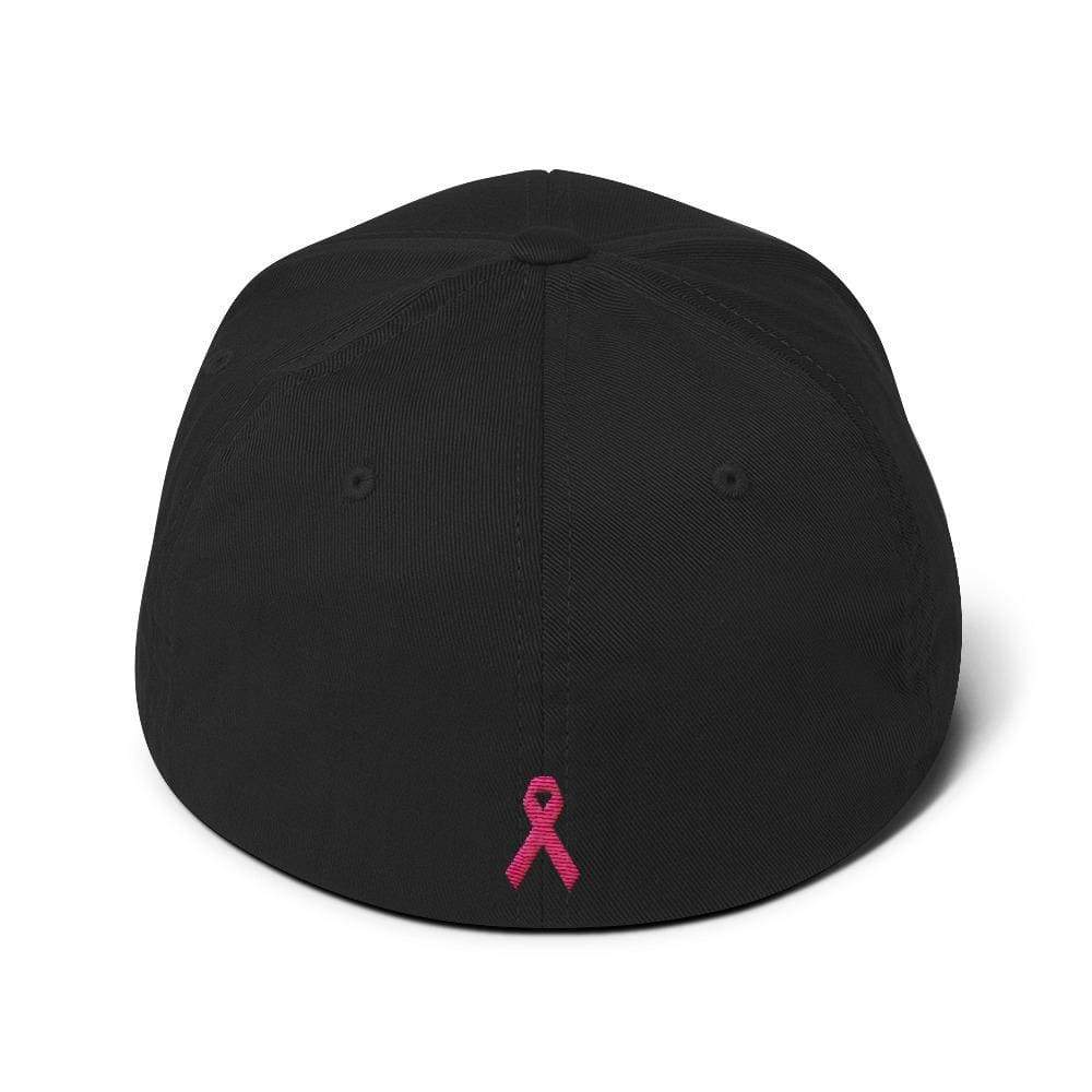 Black baseball cap with pink ribbon emblem on back
