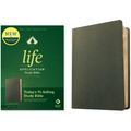 Olive green genuine leather study Bible cover with rounded corners