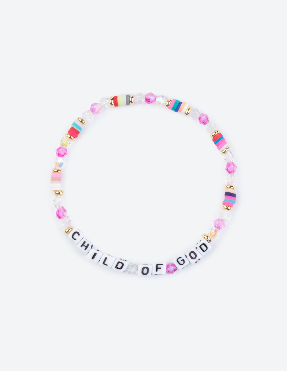 Child of God letter beaded bracelet with pink hearts and smiley charm