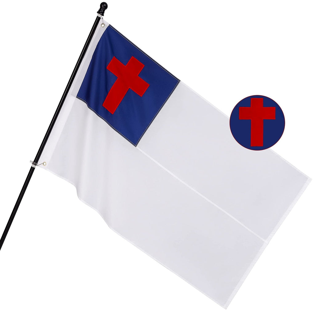 Nylon Christian cross outdoor flag on pole, blue field with red cross