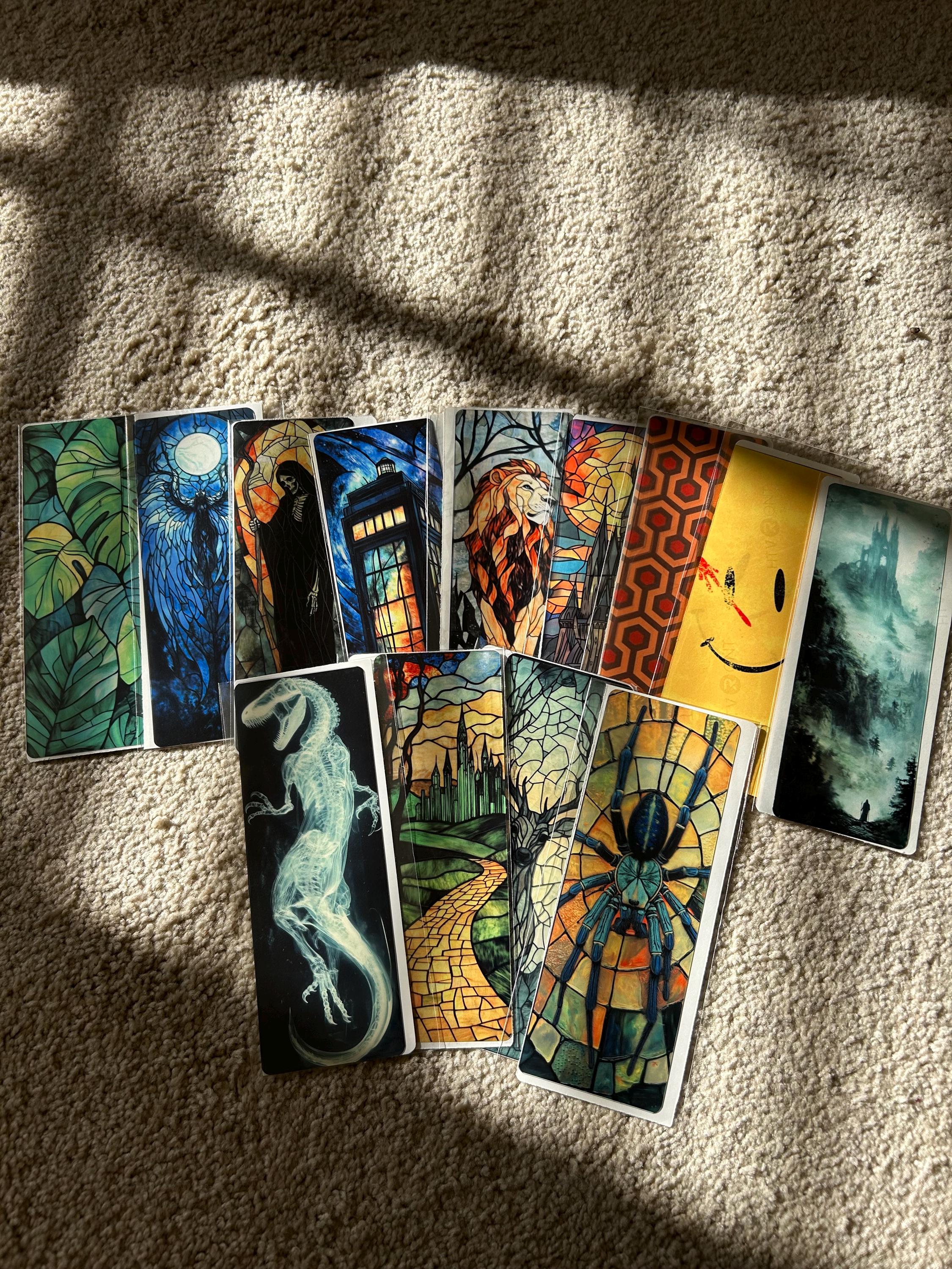 Set of stained-glass style Jesus page markers in colorful designs