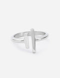 Silver double bar ring with two vertical bars on a smooth band