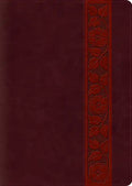 Imitation leather study Bible cover with trellis spine panel in dark red