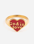 Gold-tone enamel ring with red heart enamel and gold “God is Love” text