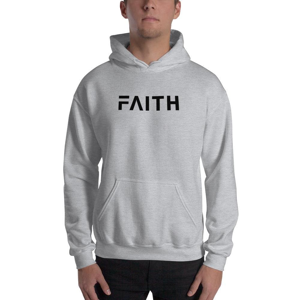 Men's pullover hoodie sweatshirt, heather gray, 'FAITH' front graphic