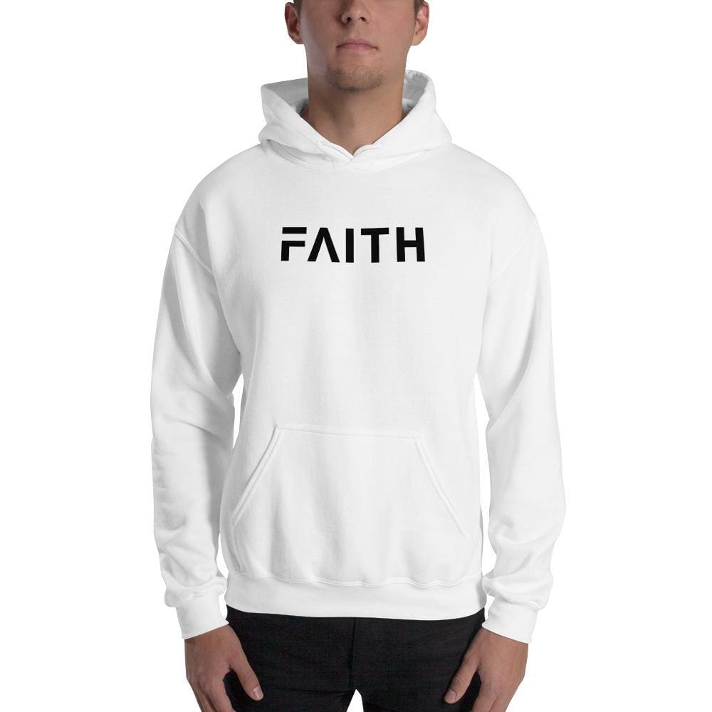 Men's pullover hoodie sweatshirt, white, 'FAITH' front graphic