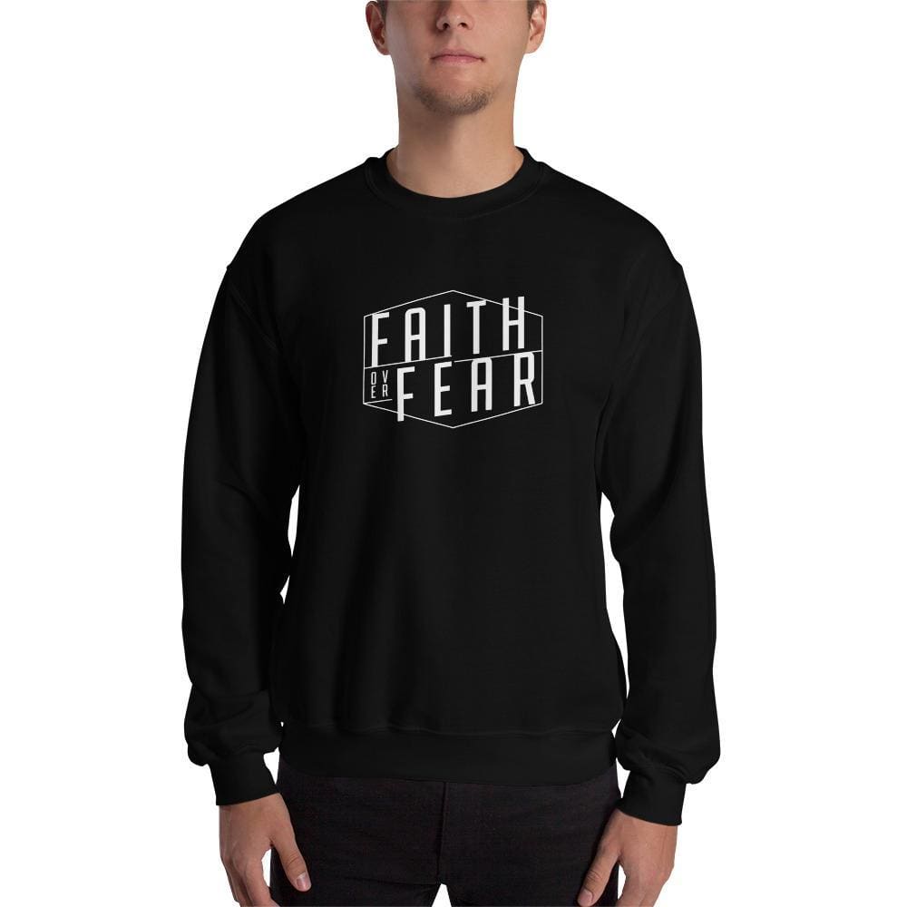 Black Christian sweatshirt with 'FAITH OVER FEAR' front graphic