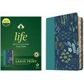 Large print study Bible with meadow teal patterned cover and indexed tabs