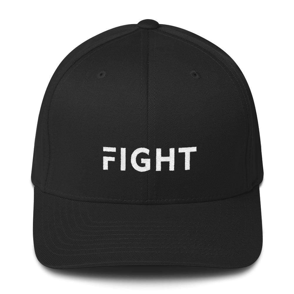 Black twill baseball hat with FIGHT front logo and curved brim