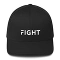 Black twill baseball hat with FIGHT front logo and curved brim