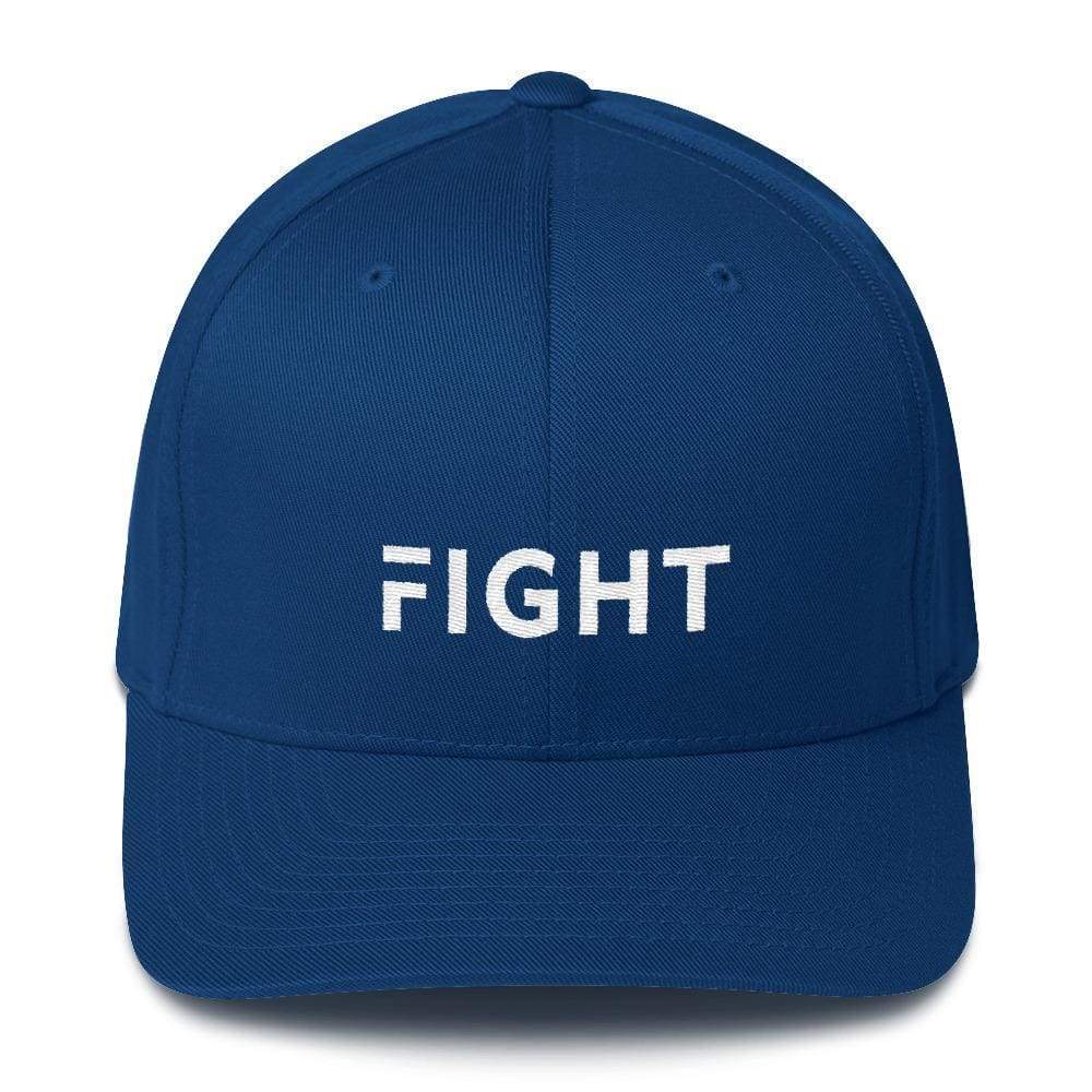 Royal blue twill baseball hat with FIGHT front logo and curved brim
