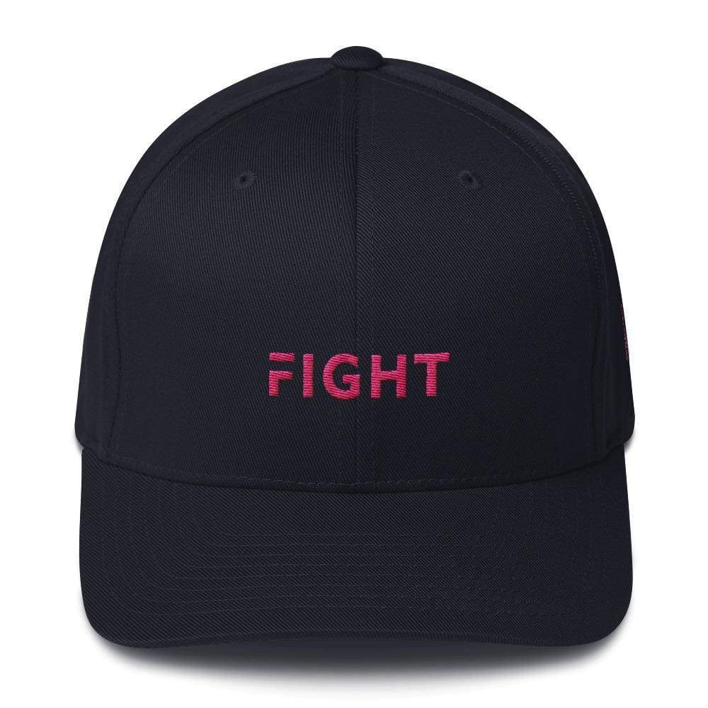 Fitted awareness hat in dark navy with pink “FIGHT” text on the front