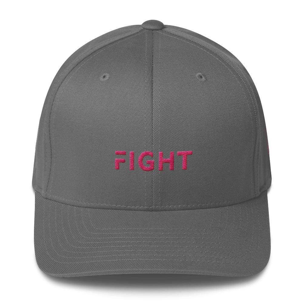 Fitted awareness hat in grey with pink “FIGHT” text on the front