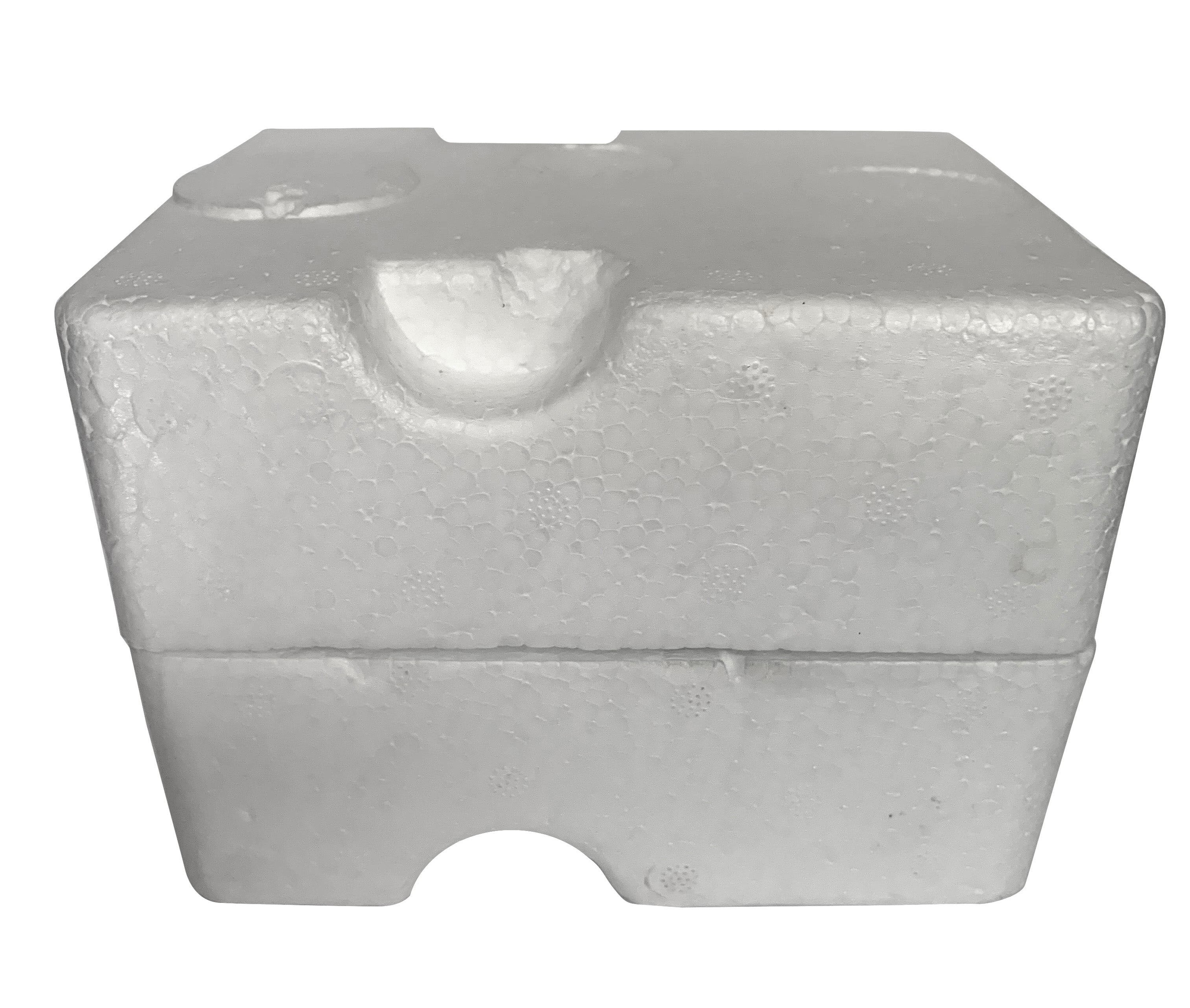 White foam mug shipping protector with molded handle cutout