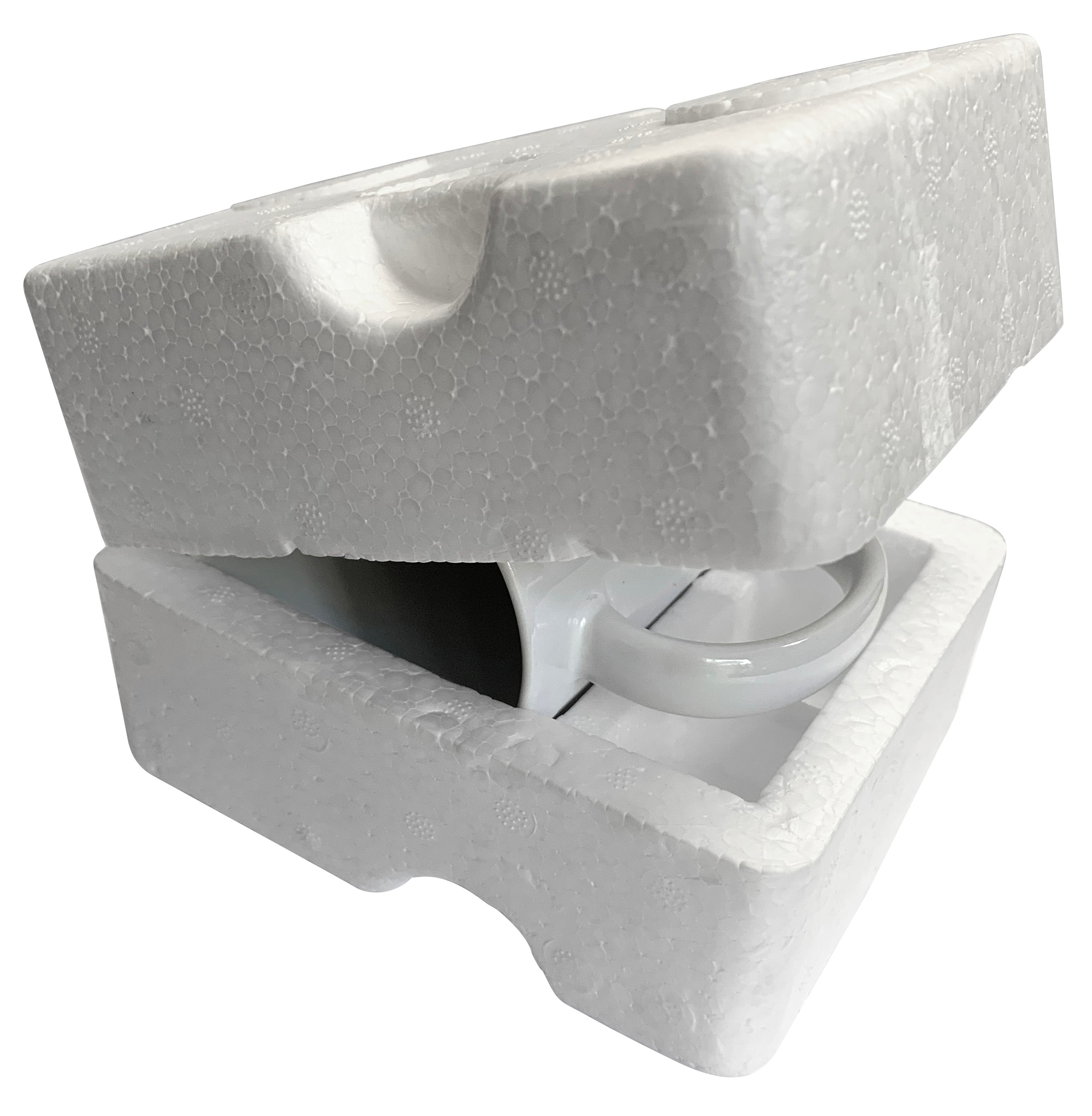 White foam packaging insert with molded holder for a mug