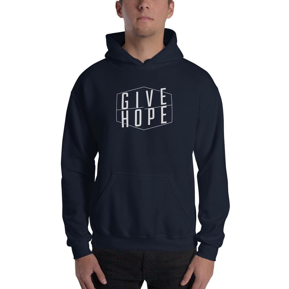 Navy Give Hope hoodie sweatshirt with front pouch pocket and adjustable hood