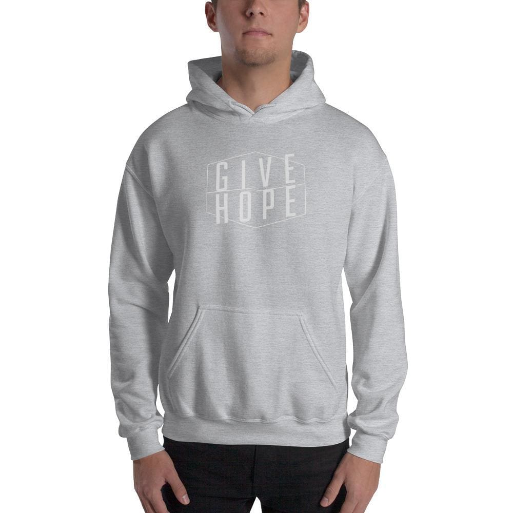 Light gray Give Hope hoodie sweatshirt with front pouch pocket and adjustable hood