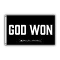 God Won flag, black with large white 'GOD WON' text and MALTA APPAREL logo