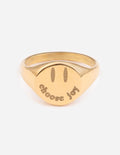 Gold heart signet ring with 'Choose Joy' engraving