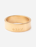 Matte gold ring with engraved letters on wide band