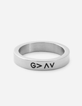 Silver ring band with black G>AV engraving