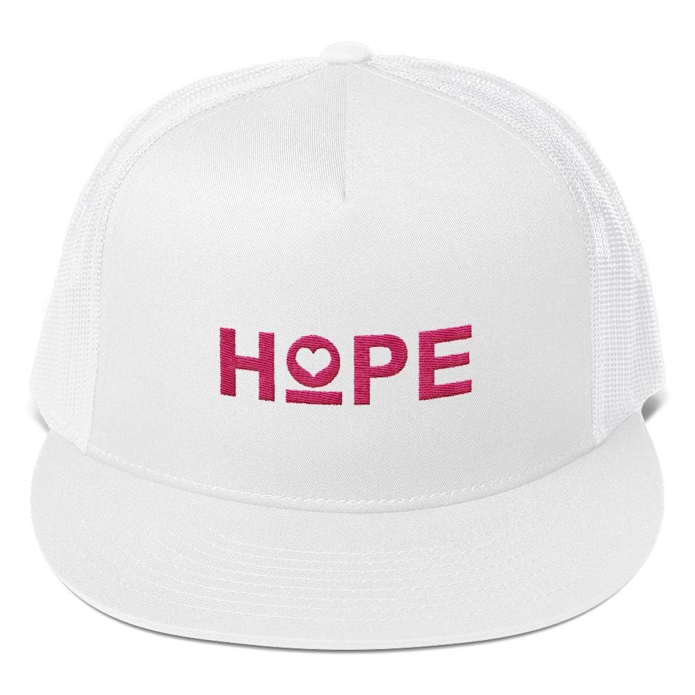 5-panel snapback trucker hat, all-white with HOPE logo on the front