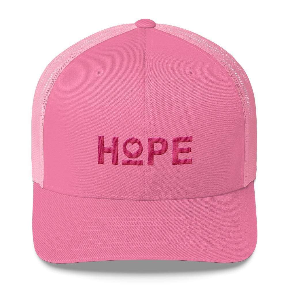 Snapback trucker hat with pink front and mesh, and pink HOPE logo